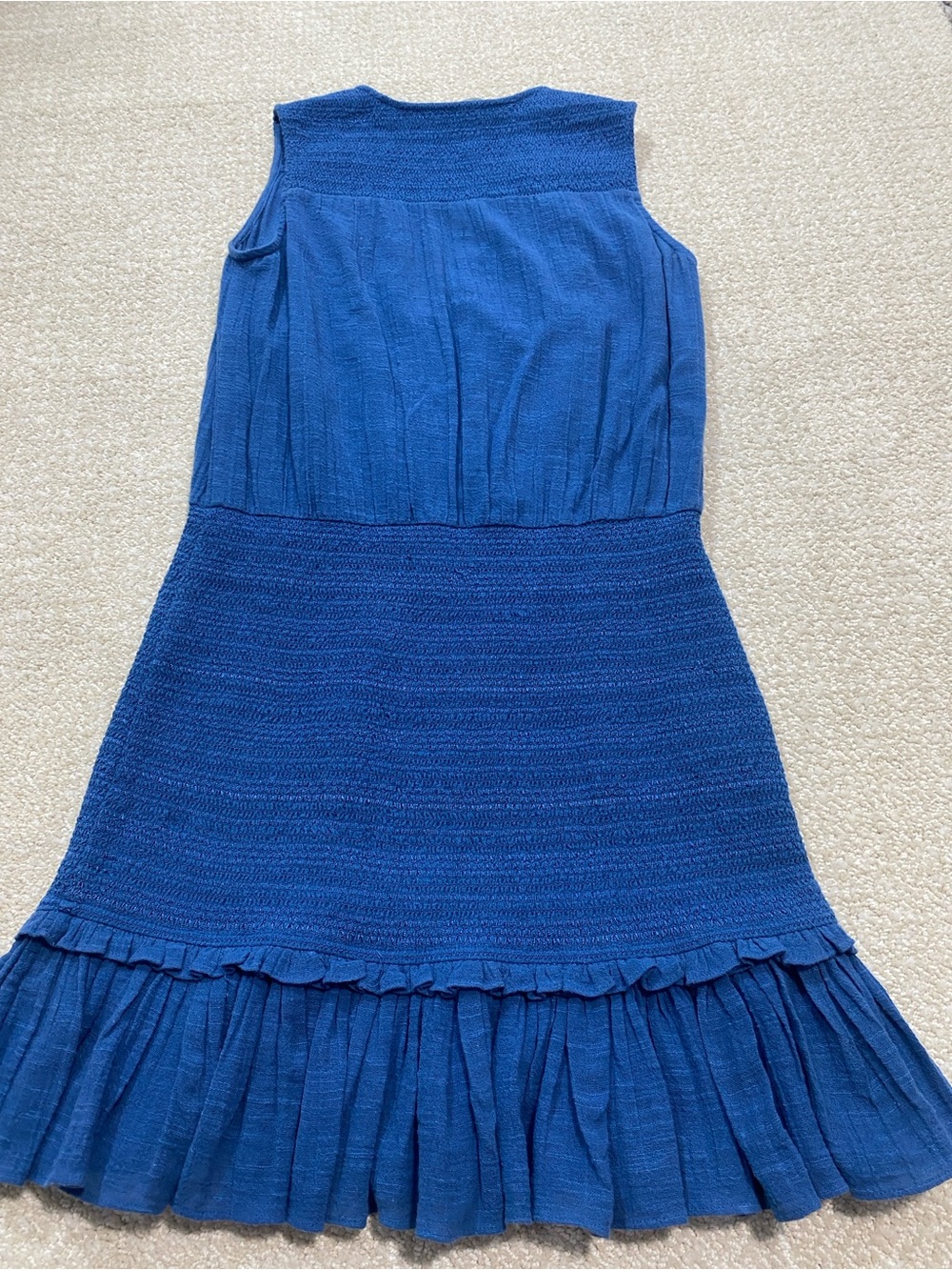 Veronica Beard Blue V-Neck Smocked Mini Dress Size S 100% Cotton - Picture 16 of 16